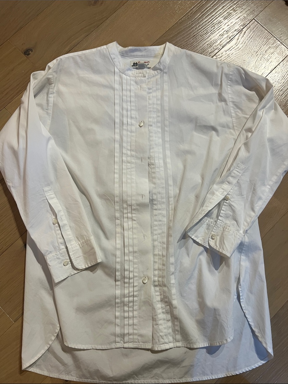 Thomas Mason x J. Crew White Pleated Front Mandarin-Collar Dress Shirt